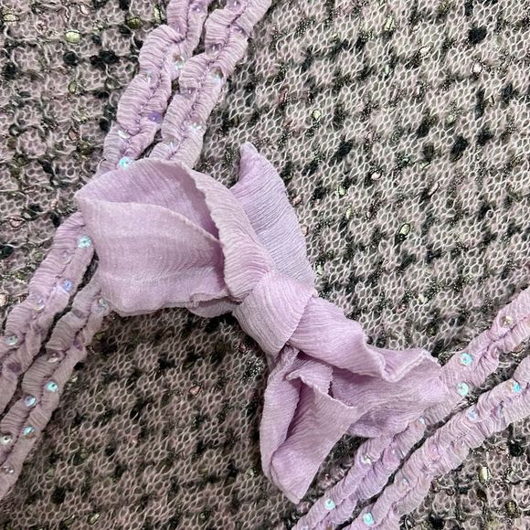 Vintage Y2K Lilac Purple Sequined Tie Front Cardigan Sweater Top - Picture 8 of 9